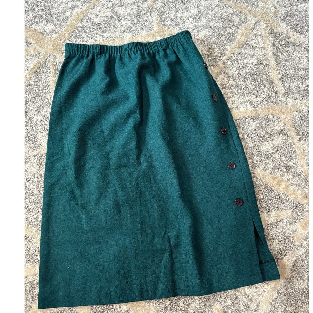Ermane wool teal green mid length skirt women's size 9/10 made in USA vintage